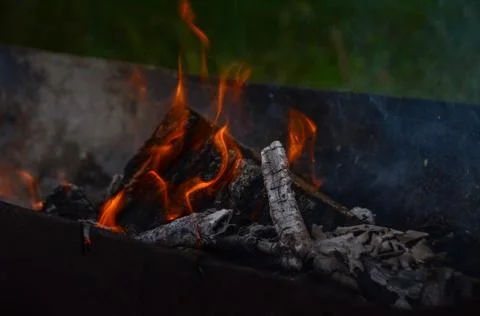 Burning fire in the grill Stock Photos