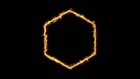 Burning fire hexagon shape on black background 스톡 일러스트