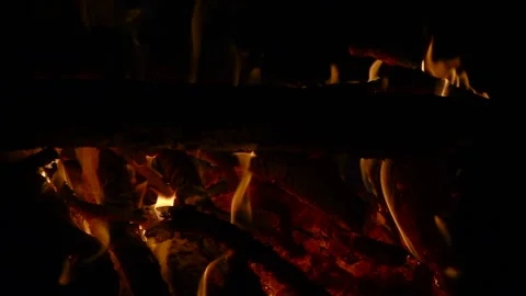Burning fire on hot coals closeup slow motion Stock Footage 97788714