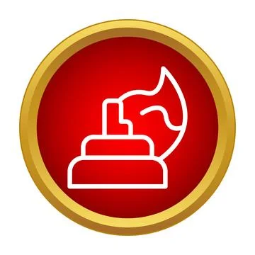 Burning fire icon in round red button Ilustración de archivo