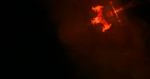 Burning fire jet spray and smoke black background Stock Footage 98568584