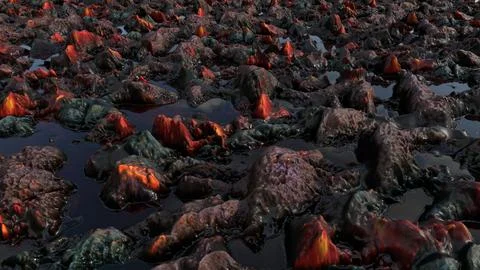 Burning Fire Lava Landscape like hell Stock Photos