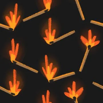 Burning fire matches lightning on black background Stock Illustration