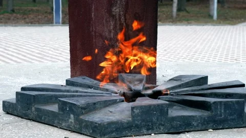 Burning fire on monument to the memory of fallen soldiers Stock Footage 195806707