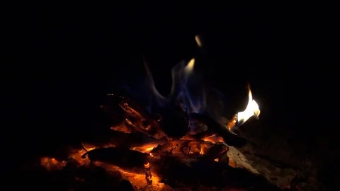Burning fire at night, slow motion, full hd video clip Stock Footage 85424817