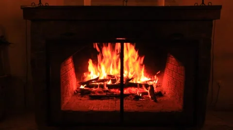 Burning fire in the open fireplace Stock Footage 66256626