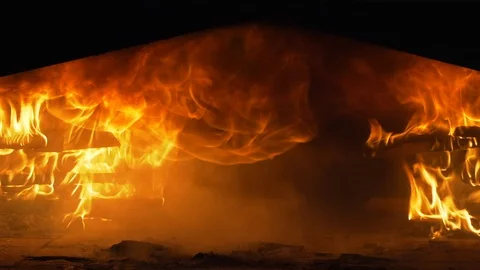 Burning fire in the oven for baking bread. Stock Footage 106034258