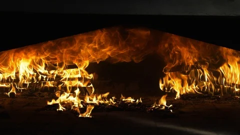 Burning fire in the oven for baking bread. Stock Footage 106034281