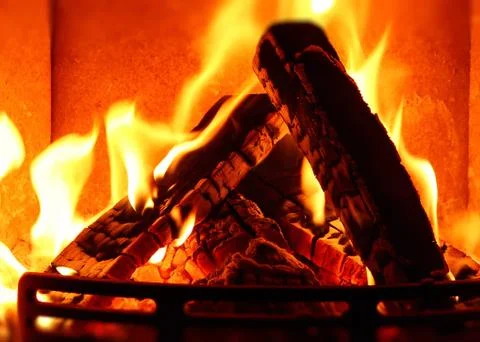 Burning fire in the oven Stock Photos