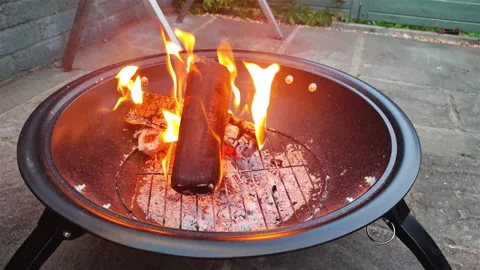 Burning Fire Pit Cozy Burning Wood Stock Footage 207040023
