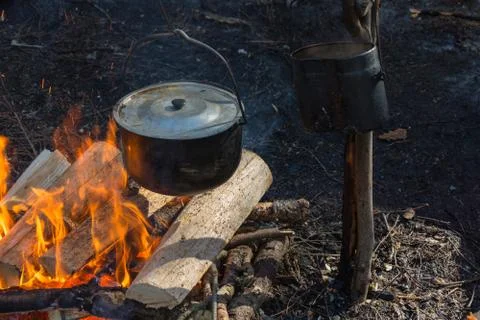 Burning fire pot. Stock Photos