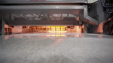 The burning fire processing line. Granite industrial machine. Stock Footage 104854204