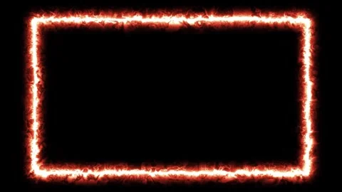 Burning fire rectangle frame with blazing flames on black background, animate Stock Footage 348291647