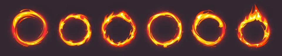 Burning fire ring frames set Illustrazione stock