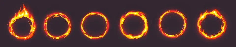 Burning fire ring frames set Illustrazione stock