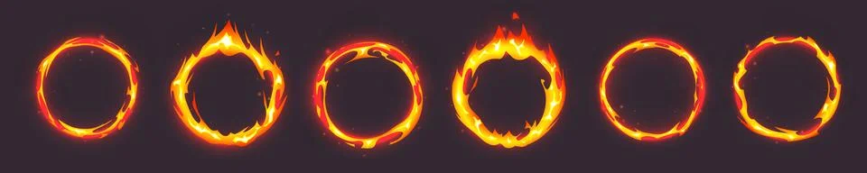 Burning fire ring frames set Stock Illustration