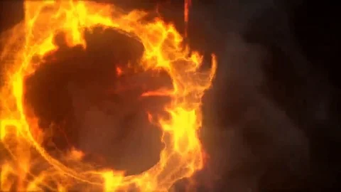 Burning Fire Ring or wheel on black background Stock Footage 124944786
