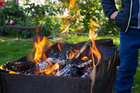 Burning fire for roasting meat , close-up Foto stock