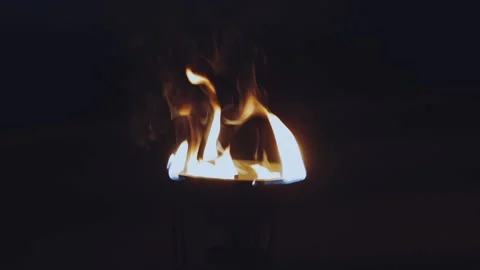Burning fire in slow motion in the dark Stock Footage 163544411
