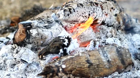 Burning fire with smoke and red-hot inside Video stock 48409319