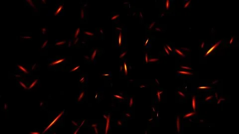 Burning fire sparks fly from large fire in the night sky. Burning embers glow Illustrazione stock