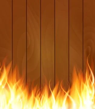 Burning Fire Special Light Effect Flames on Wood Boards Backgrou Illustrazione stock