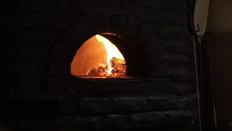 Burning fire in stone oven Stock Footage 138166509