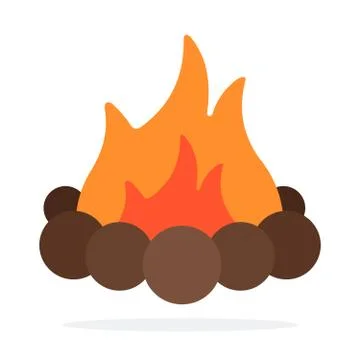 Burning fire with stones around vector flat isolated Stock Illustration