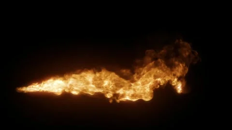 Burning fire stream flowing through darkness on black background Vidéo 334491934