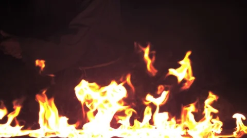 Burning fire with sword, middle ages. Ultra slow motion hispeed  1000fps. Video stock 93076473