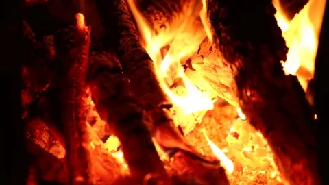 Burning Fire Wood in a Big Fireplace Stock Footage 83764903