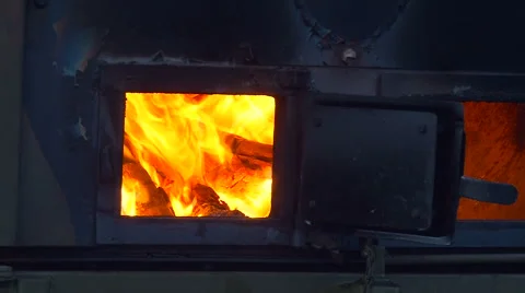 Burning Fire in Wooden Stone Stock Footage 65449643