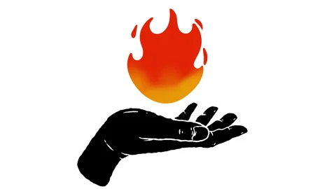Burning fireball on human palm in cartoon doodle style. Stock Footage 275036734