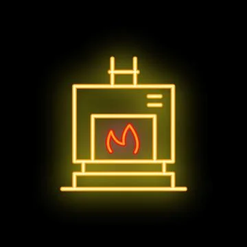 Burning fireplace with bright neon light effect on black background Stock Illustration
