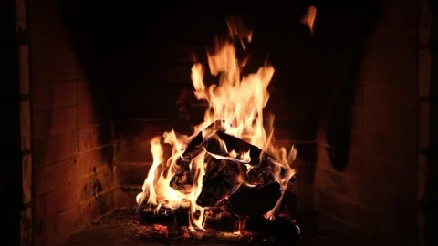 Burning fireplace close up concept Stock Footage 158063286