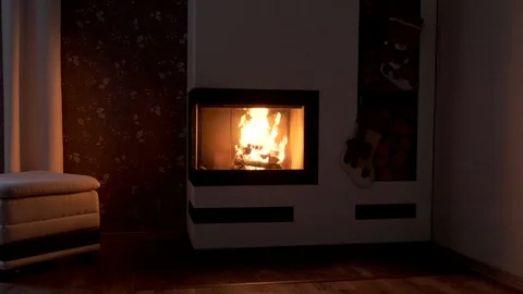 Burning fireplace with firewood. Stock Footage 123237584