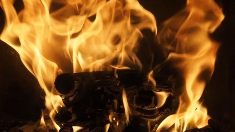 Burning fireplace flames #1 - slow motion Stock Footage 119883942