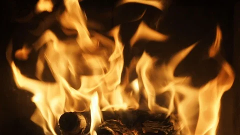 Burning fireplace flames #3 - slow motion Stock Footage 119884884