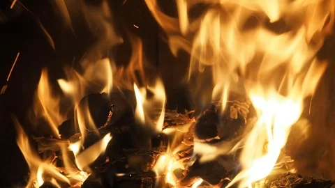 Burning fireplace flames #4 - slow motion Stock Footage 119878337