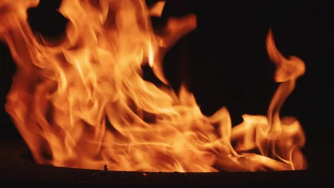 Burning Fireplace Flames Glowing Against Dark Background Stock Footage 344032998
