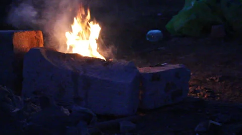 Burning fireplace Stock Footage 33800809