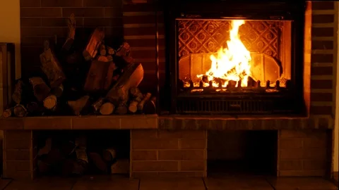 Burning fireplace. Stock Footage 119317606