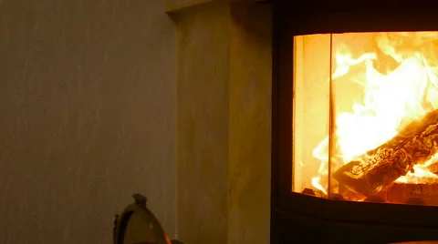 Burning fireplace in home Stock Footage 61342660