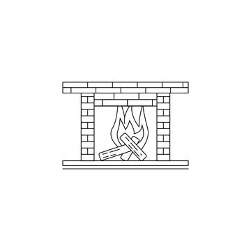 Burning fireplace icon. Element of winter elements illustration. Thin line Stock Illustration
