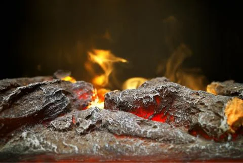 Burning fireplace interior background Stock Photos