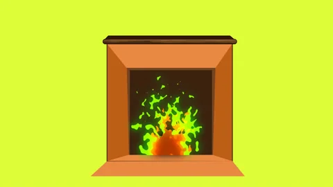 Burning Fireplace in winter session snoow. wood blazing in cozy lodge. Flame Stock Footage 221915126