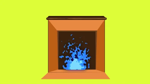 Burning Fireplace in winter session snoow. wood blazing in cozy lodge. Flame Stock Footage 221915575
