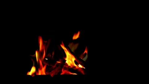 Burning firewood on a black background. Fire in the night Stock Footage 93597758