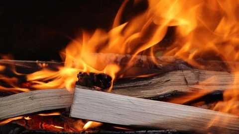 Burning firewood on a black background Video stock 94940631