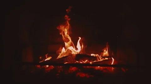 Burning firewood in a fireplace Stock Footage 72129804